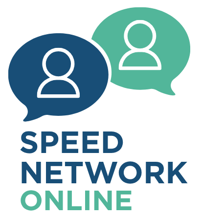 Speed Network Online Logo Two Speech Bubbles with Two Headshots overlapping