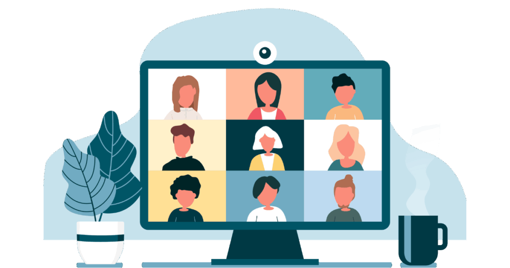 Zoom screen with multiple participants networking online.